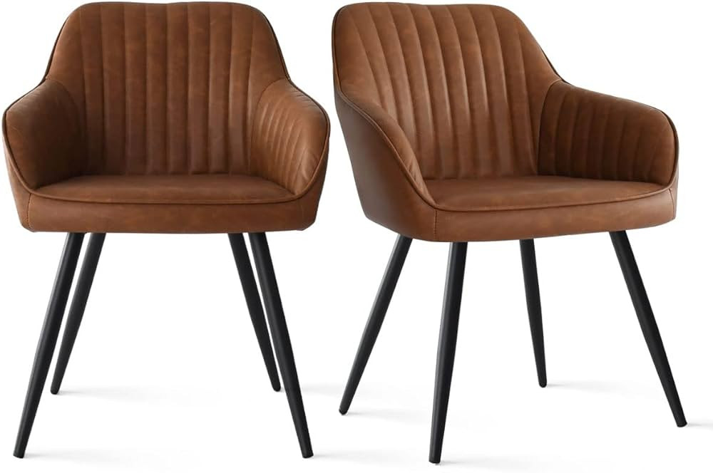 KOSSMAI Set of 2 Faux Leather Stitched Line Upholstery Armrest Ergonomic Support Side Dining Chai... | Amazon (CA)