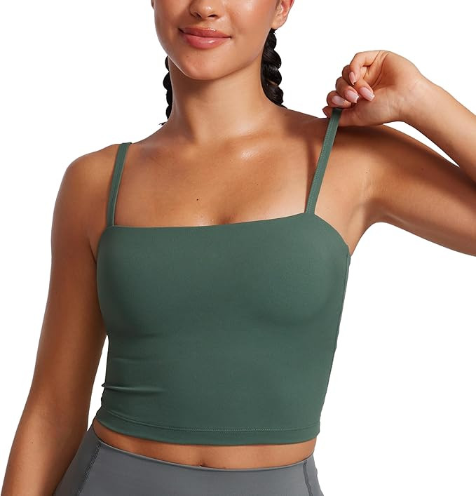 CRZ YOGA Butterluxe Adjustable Longline Sports Bras for Women - Square Neck Padded Workout Crop T... | Amazon (US)