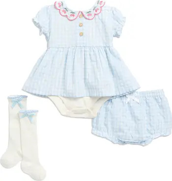 Cherries Embroidered Collar Gingham Dress, Bloomers & Socks Set | Nordstrom Rack