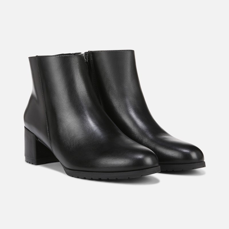 Naturalizer Bay Weatherproof Bootie Boots, Black Leather, 7.0W Round Toe, Block Heels, Zip Closure, Waterproof | Naturalizer