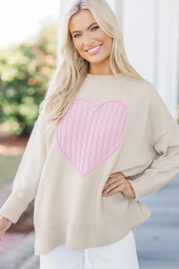 The Lovey Taupe Heart Sweater | The Mint Julep Boutique