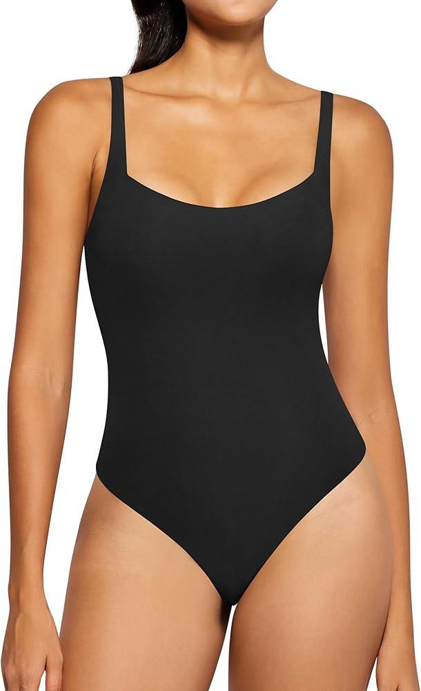 Square Neck Bodysuit for Women Sexy Backless Double Lined Body Suit Sleeveless Thong Tank Top | Amazon (US)