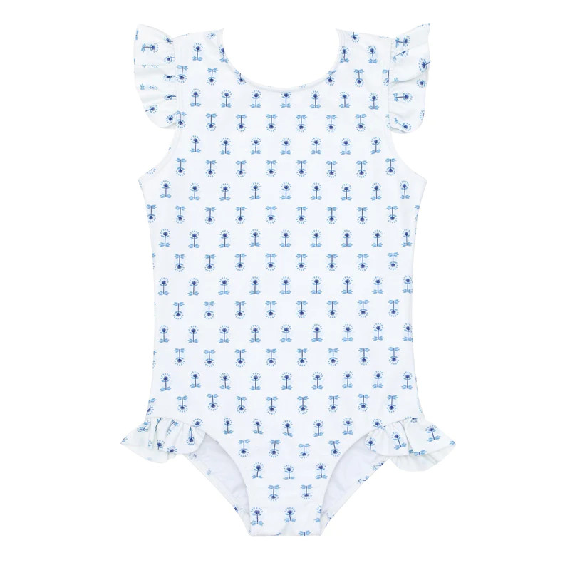 minnow x petite plume girls botanical block print ruffle sleeve rashguard one piece | minnow