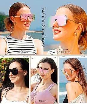 BOJOD Oversized Sunglasses for Women Trendy One Piece Flat Top Rimless Sunglasses Siamese Big Lar... | Amazon (US)