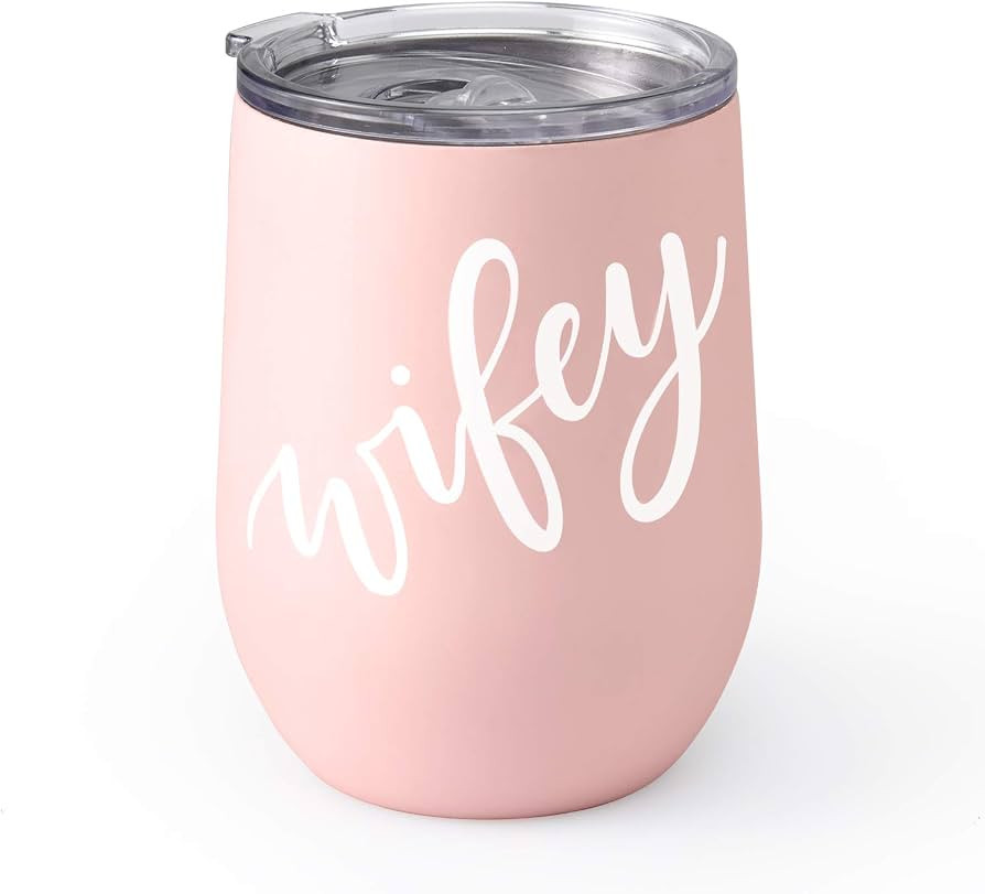 xo, Fetti Wifey Wine Tumbler Gift | Pink + White 12oz Matte Stainless Steel, Bachelorette Party D... | Amazon (US)