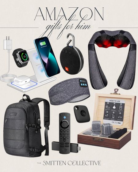 Amazon gifts for him include sleep headphones, travel laptop backpack, Amazon fire stick, tile, back massager, wireless charger station, and travel speaker. 

Gift guide, gifts for him, gifts for husband, gifts for dad

#LTKGiftGuide #LTKfindsunder50 #LTKHoliday