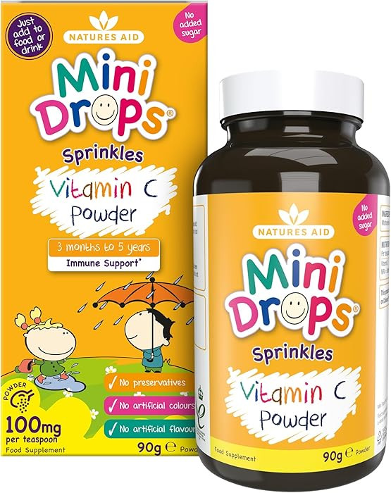 Natures Aid Mini Drops Vitamin C Sprinkles 90g for Infants & Kids - Immune System Support - No Su... | Amazon (UK)