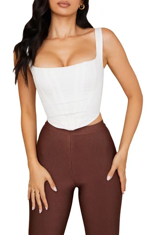 HOUSE OF CB Poppy Cotton Blend Poplin Corset Top in White at Nordstrom, Size Medium | Nordstrom