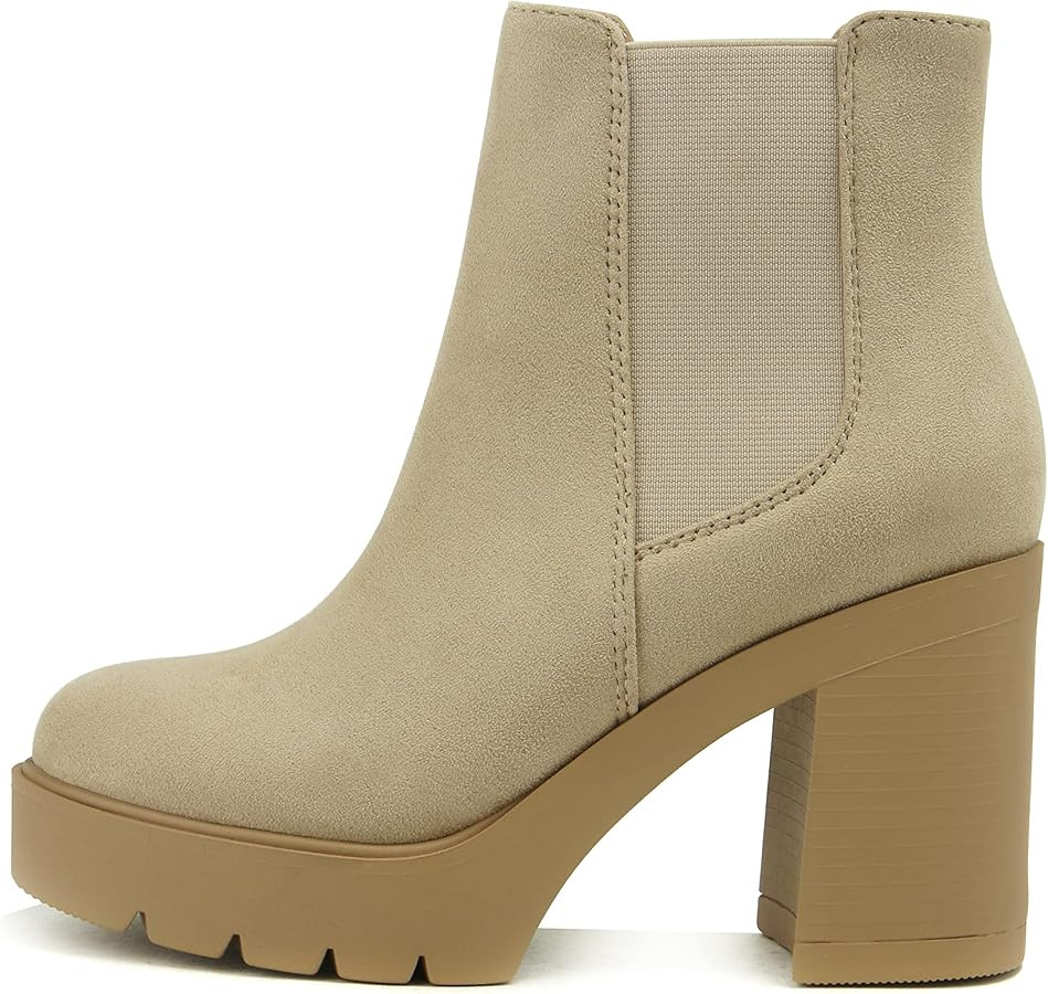 Soda EDITOR ~ Women Lug Sole High Heel Chelsea Fashion Ankle Boot w/Double Elastic Gore | Amazon (US)