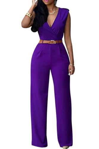 Pink Queen Jumpsuits for Women Dressy V Neck Sleeveless Wide Leg Long Pants Rompers | Amazon (US)