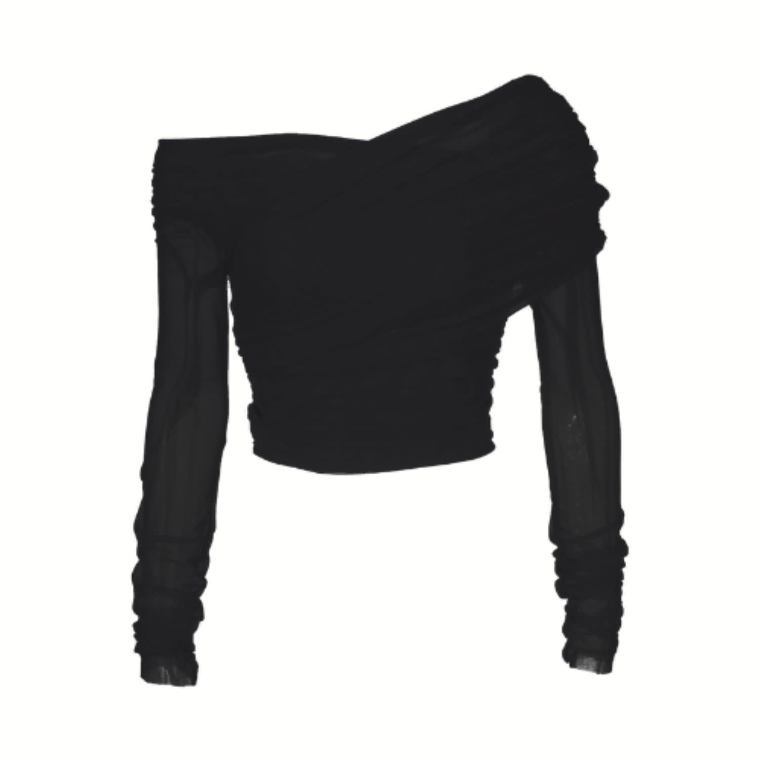 Ruched Mesh Top Black | Wolf and Badger (Global excl. US)