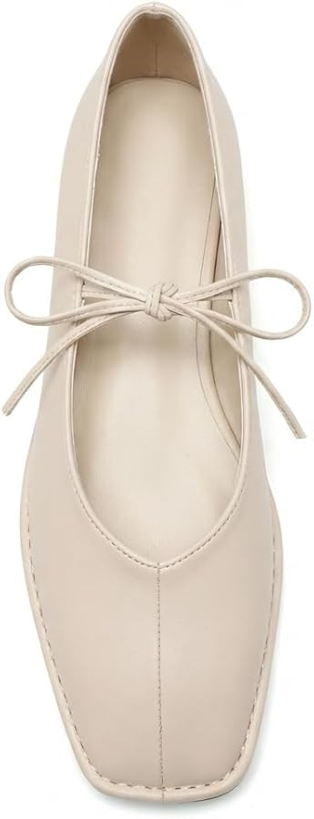 Lace Up Square Toe Ballet Flats for Women Cute Bow Slip On Mary Jane Flats Casual Ballerina Shoes | Amazon (US)