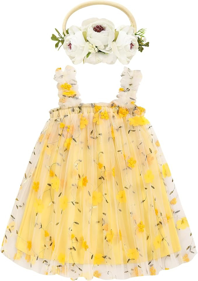 Toddler Baby Girl Tutu Dress Sleeveless Floral Print Tulle Dress Little Girl Princess Dresses wit... | Amazon (US)