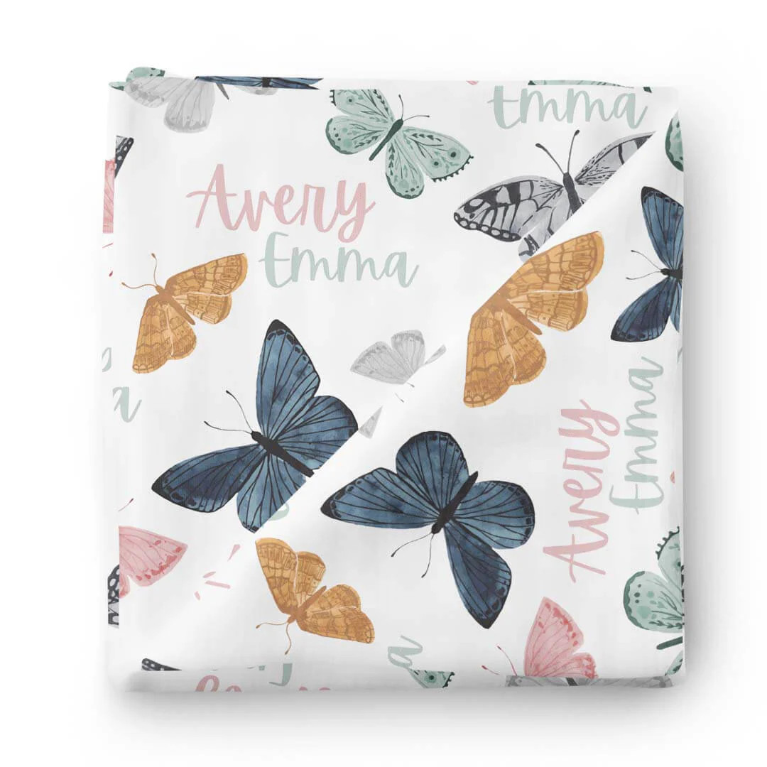Bentley's Butterfly Personalized Baby Name Swaddle Blanket | Caden Lane