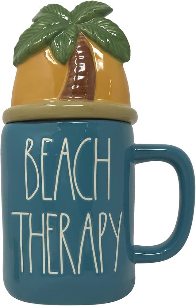 Rae Dunn Coffee Mugs with Decorative ceramic Lids (Beach Therapy) | Amazon (US)