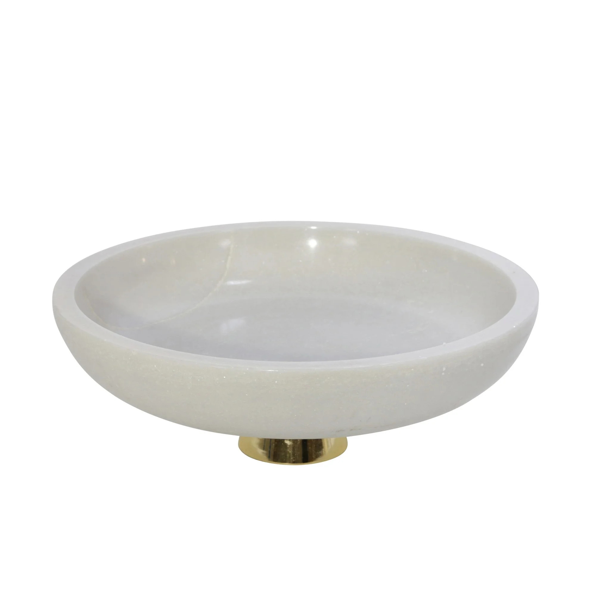 Marble Round Bowl Accent Decor with Flared Base, White and Gold - Walmart.com | Walmart (US)