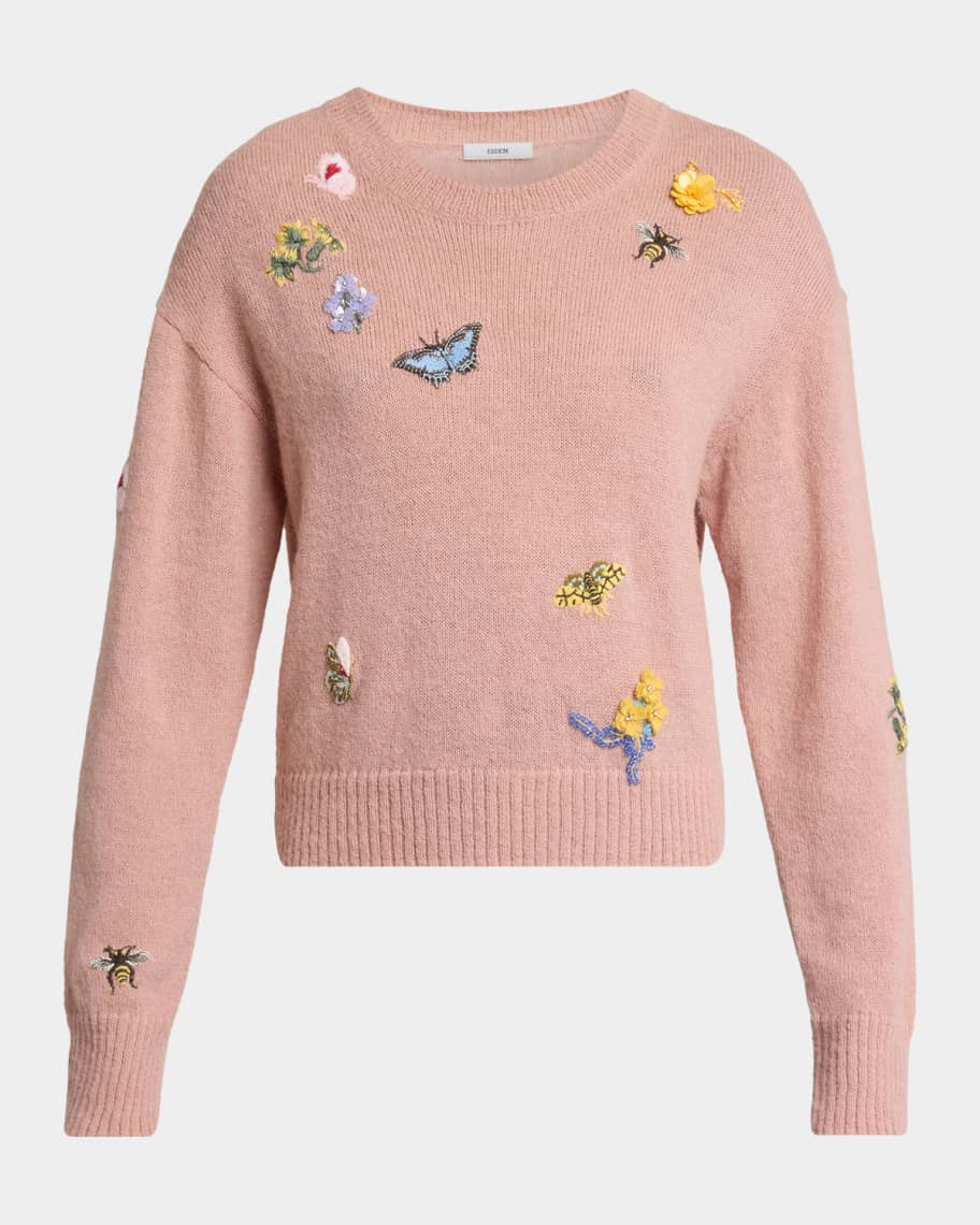 Embroidered Alpaca-Blend Crewneck Sweater | Neiman Marcus