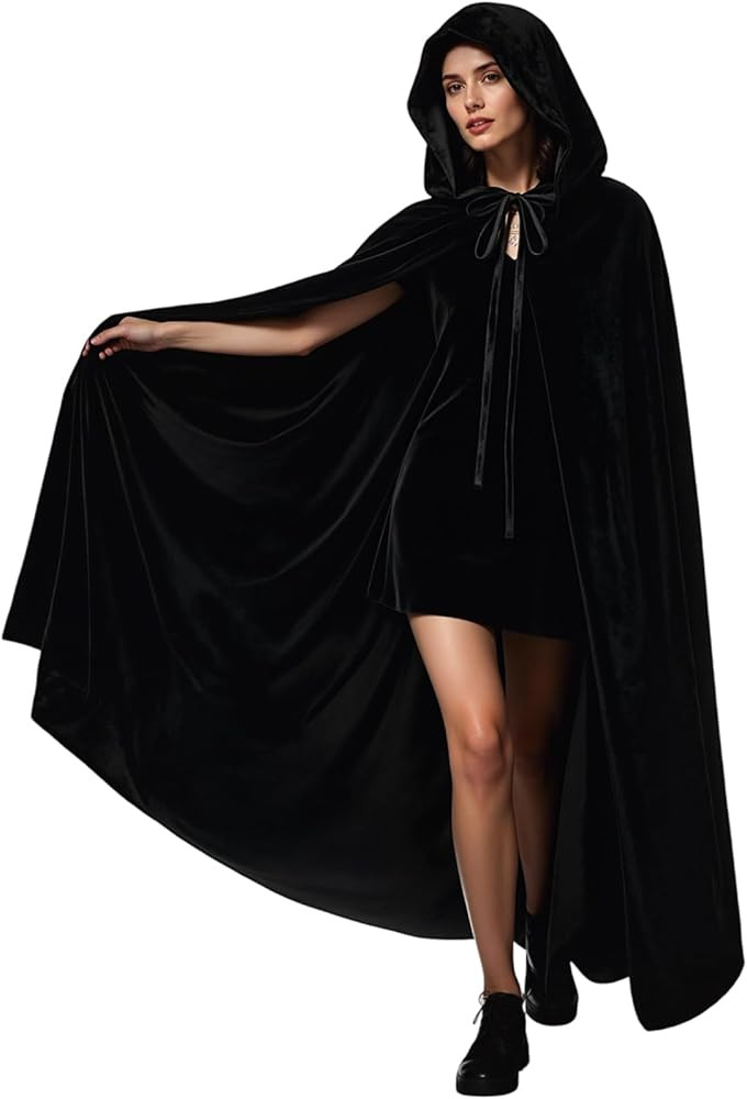 Velvet Hooded Cloak for Adults Full-Length Medieval Cape with Oversized Hood for Halloween Cospla... | Amazon (US)