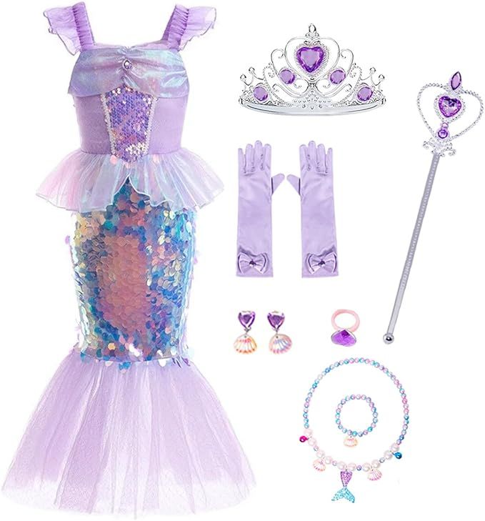 Luzlen Little Girls Mermaid Princess Costume Sequins Party Dress for Toddler Kids Baby Halloween ... | Amazon (US)