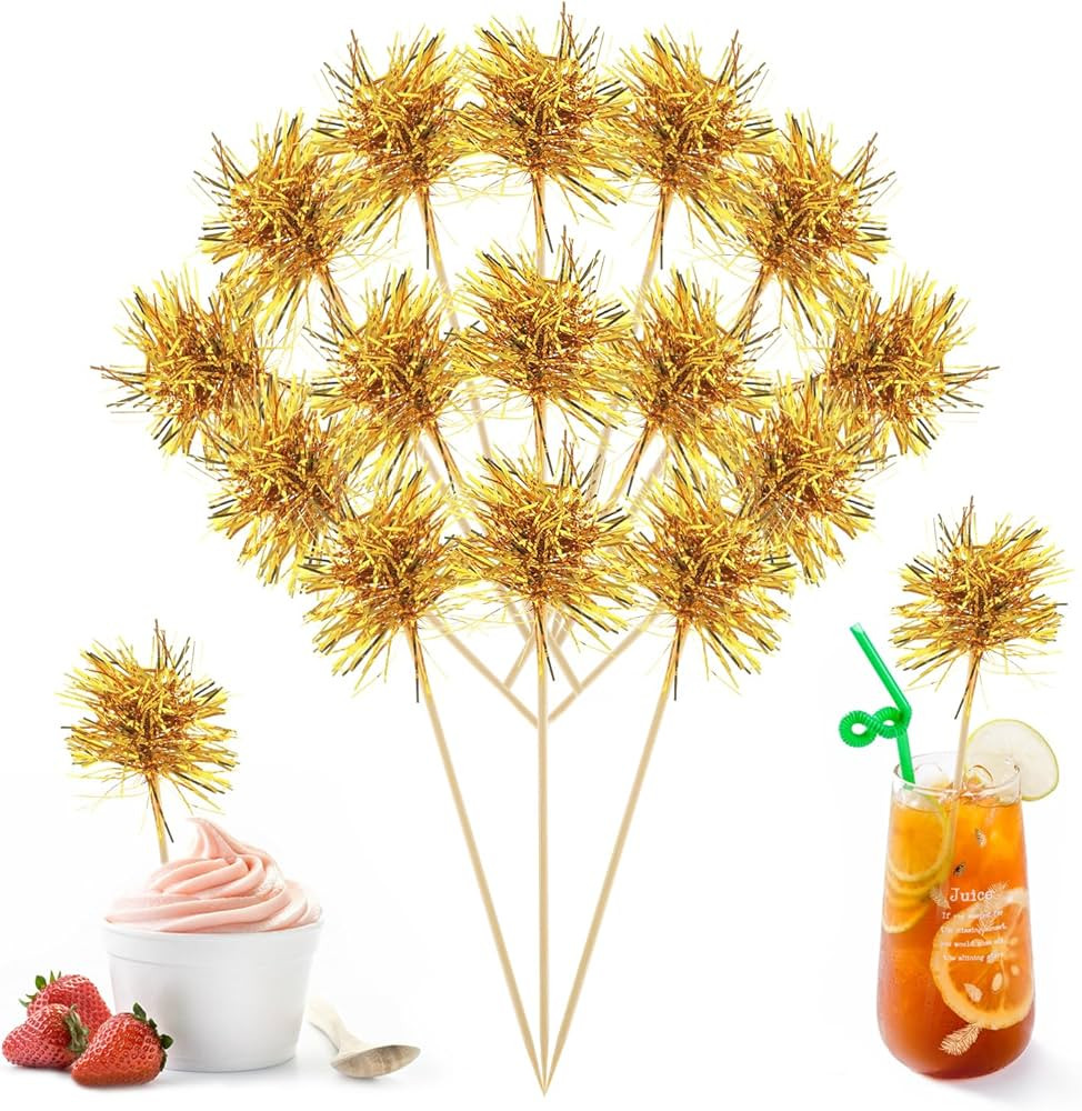 100 Pcs Gold Fireworks Cupcake Toppers Baptism Cupcake Toppers Gold Sparkle Cupcake Topper Foil T... | Amazon (US)