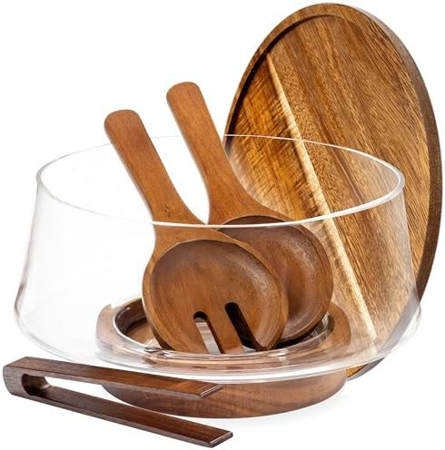 Large Glass Salad Bowl with Lid Set, 5.7 L Decorative Glass Mixing Bowl, Trifle and Serving Bowls... | Amazon (US)