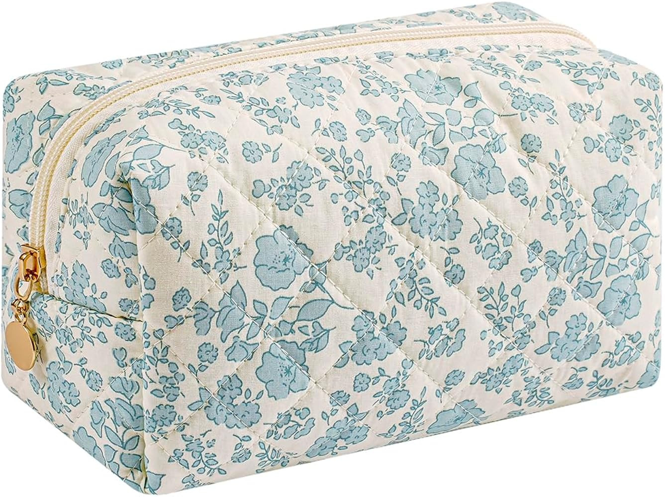 Cute Floral Makeup Bag Small Cotton Quilted Cosmetic Bag, Aesthetic Essential Bag Toiletry Period... | Amazon (US)