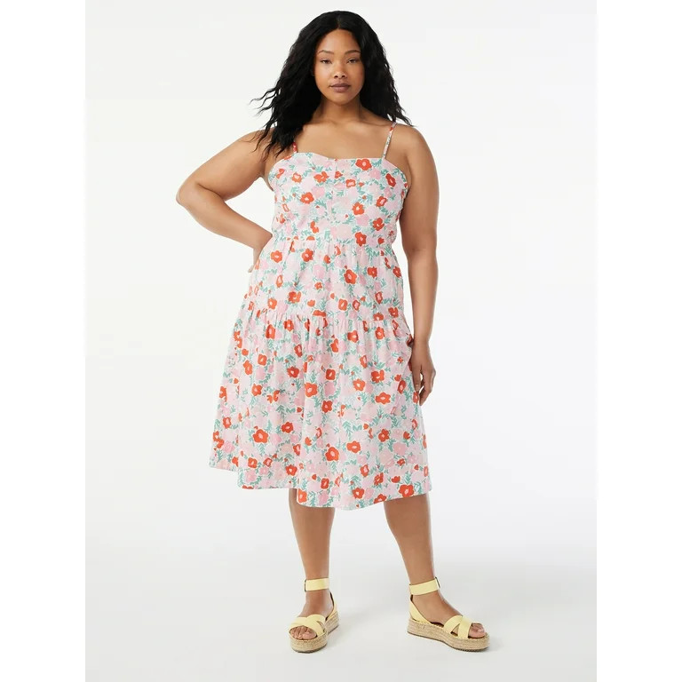 Free Assembly Women's Tiered Midi Dress with Tie Back - Walmart.com | Walmart (US)