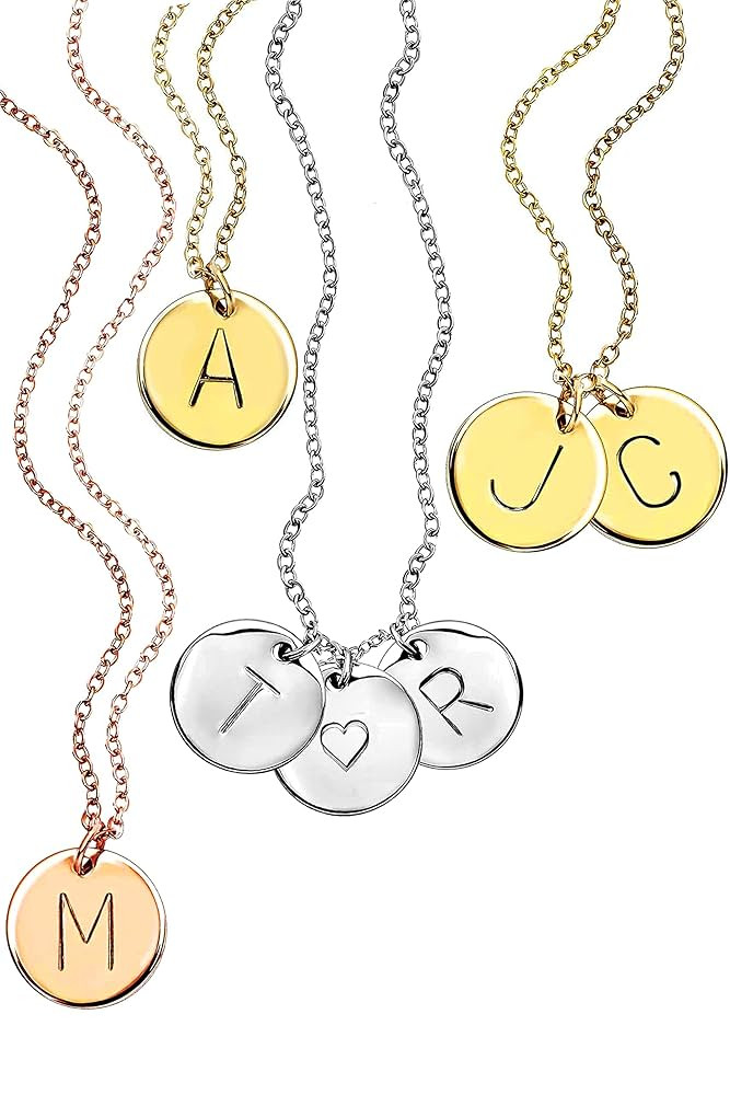 Delicate Initial Disc Necklace Mothers Day Jewelry Gift for Mom Grandma Rose Gold Silver Initial ... | Amazon (US)