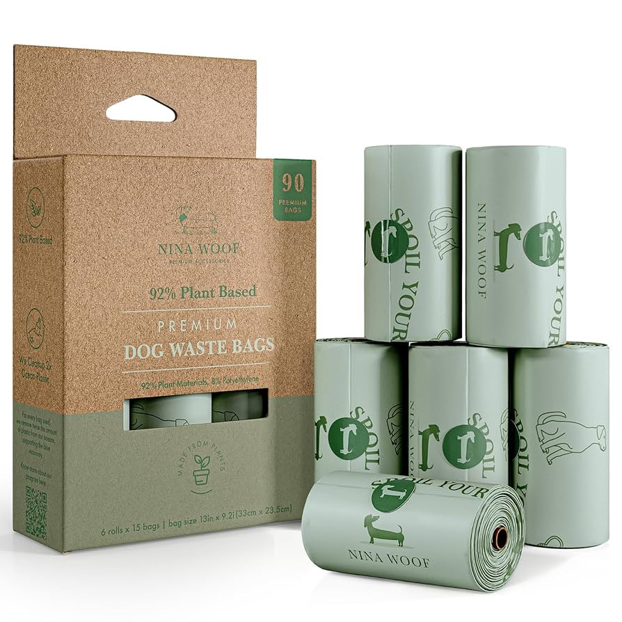 Nina Woof Eco-Friendly 92% Plant-Based Dog Poop Bags Rolls -90 Extra Thick, Durable, Leak-Proof, ... | Amazon (US)