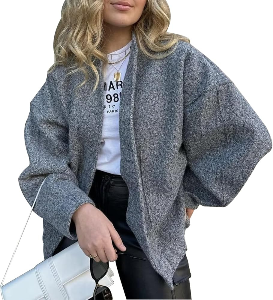 Women's Bomber Casual Jacket Oversized Wool Blend Varsity Fall Jackets Shacket Outwear with Pocke... | Amazon (US)