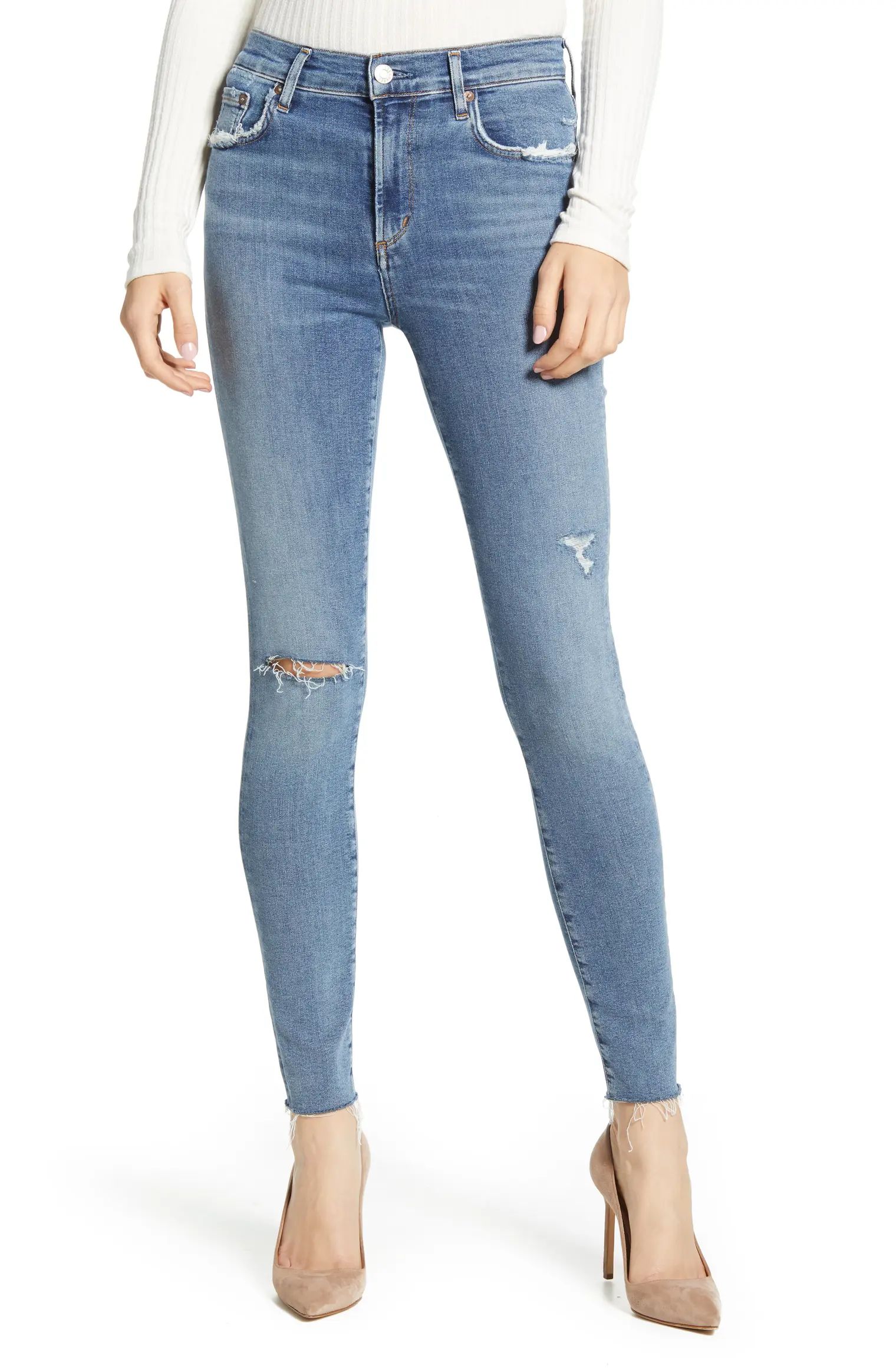 Sophie High Waist Ripped Raw Hem Ankle Skinny Jeans | Nordstrom