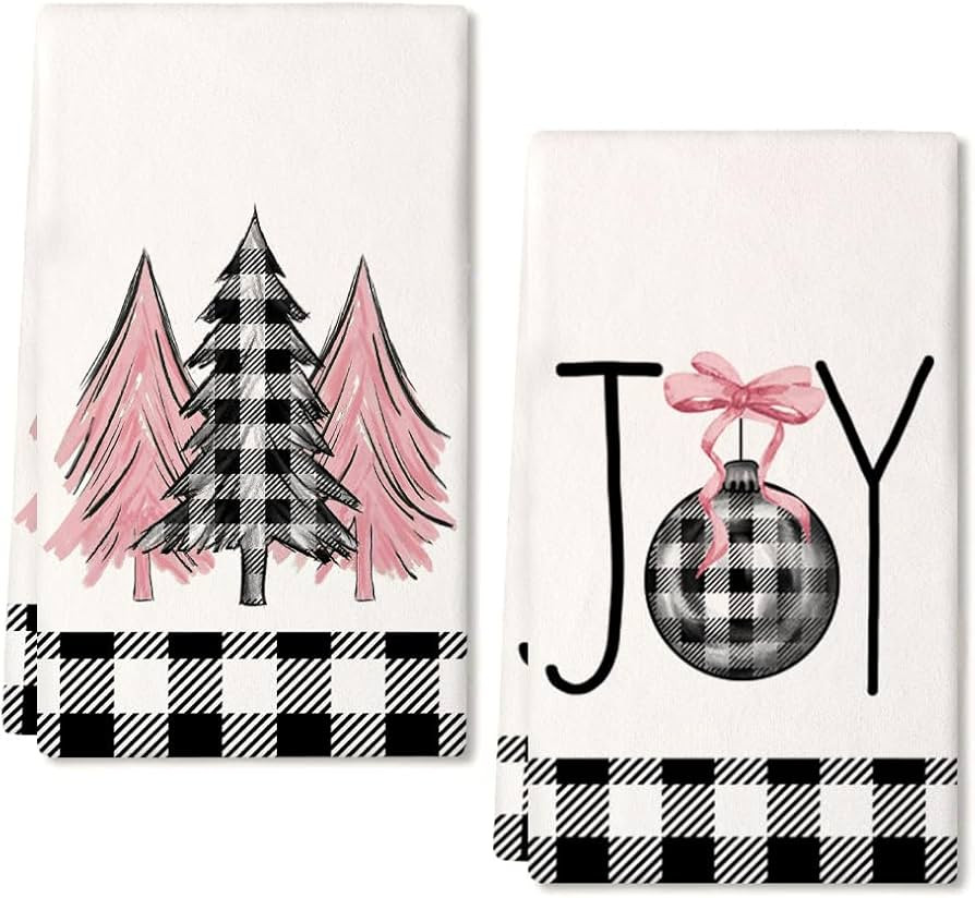 ARKENY Christmas Kitchen Towels Set of 2,Pink Xmas Tree Dish Towels 18x26 Inch Drying Dishcloth,F... | Amazon (US)