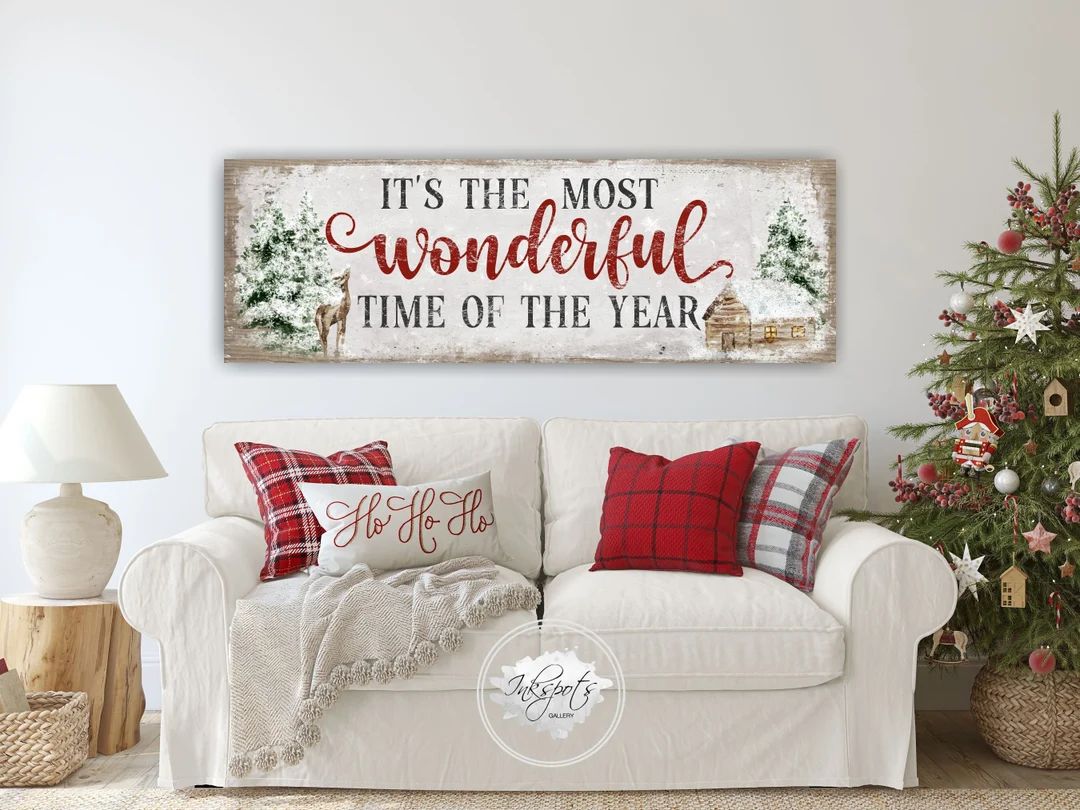 Its The Most Wonderful Time Of The Year Christmas Sign | Rustic Farmhouse Christmas Canvas | Holi... | Etsy (US)