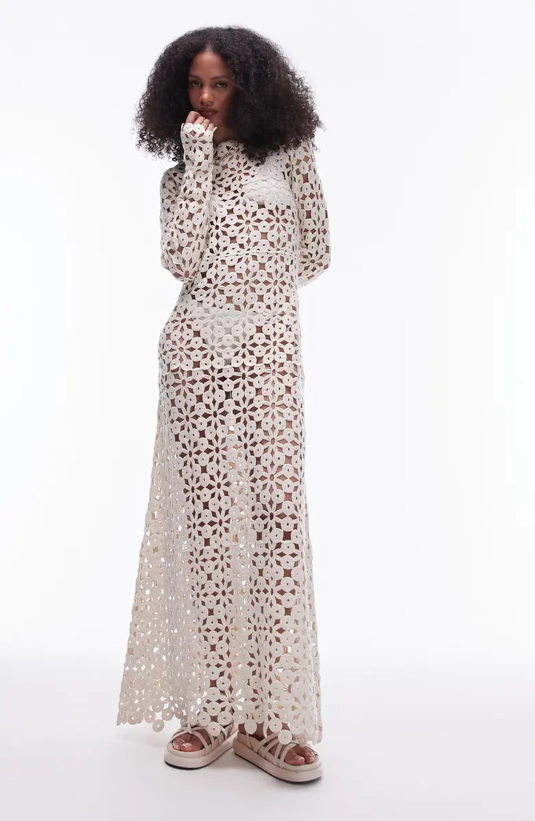 Topshop Long Sleeve Openwork Cotton Maxi Dress | Nordstrom | Nordstrom
