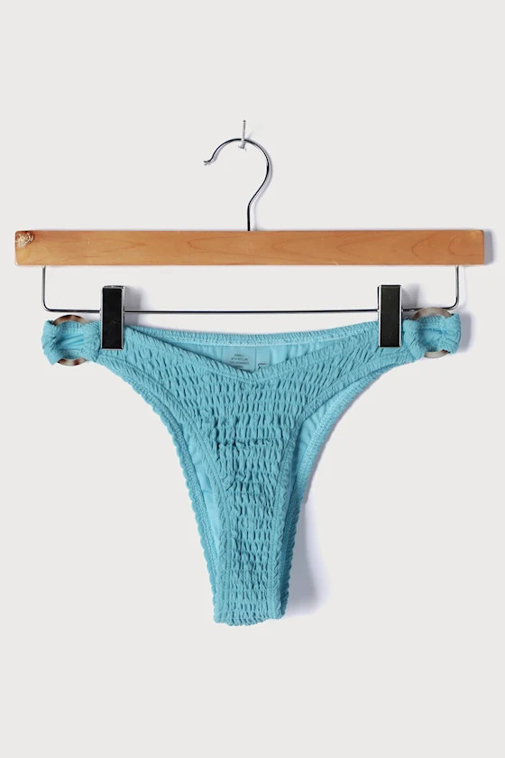 Cabana Life Teal Blue Smocked High Cut Bikini Bottoms | Lulus (US)