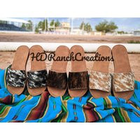 Cowhide Leather Sandals - Western Slides | Etsy (US)