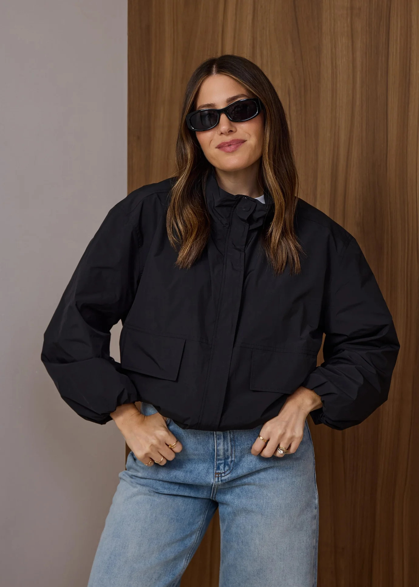 FUNNEL NECK BOMBER JACKET- BLACK | WAT The Brand