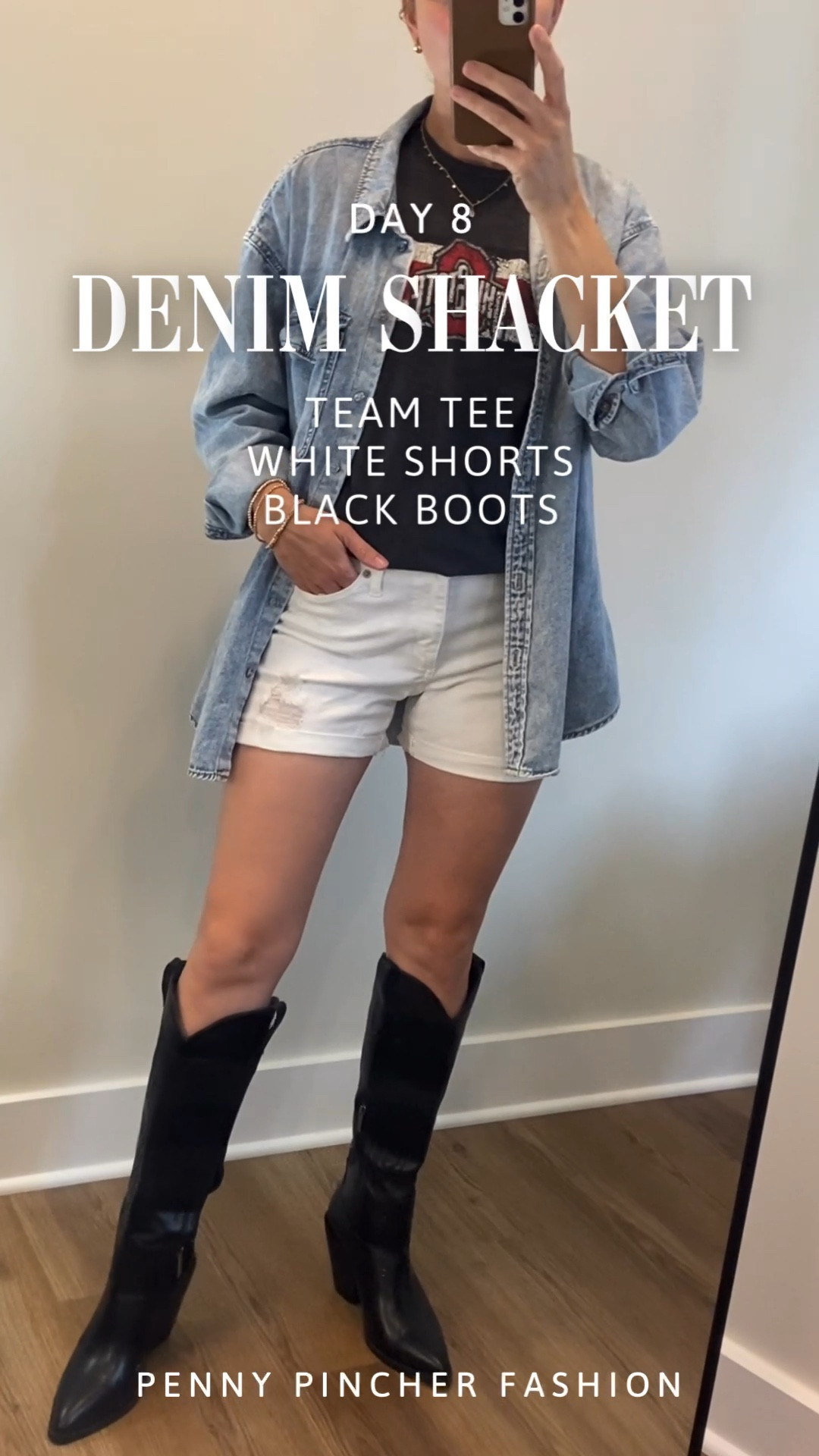 Denim shacket outfits: day 8! Follow along for more! Boots are TTS 