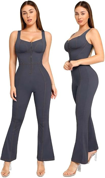 Popilush Shapewear Jumpsuit - Faux Denim Jumpsuit For Women Built In Shapewear Tummy Control Jean... | Amazon (US)