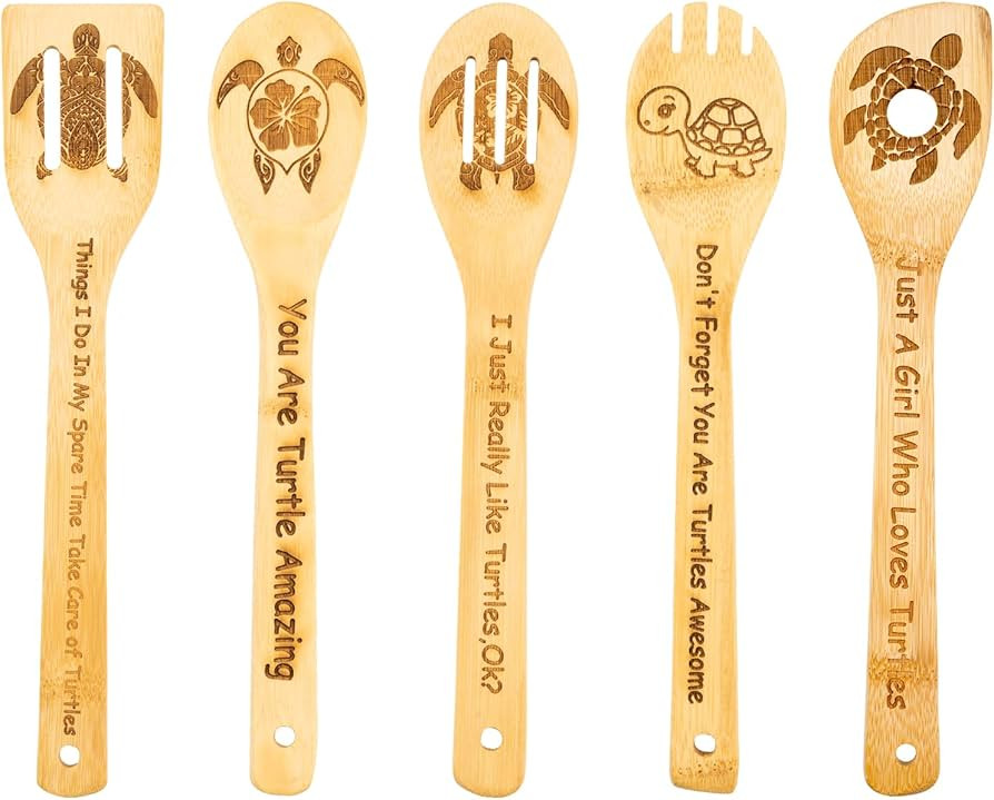 5PCS Turtle Wooden Cooking Spoons Sea Turtle Gifts Turtle Decor Turtle Gifts for Women Turtle Kit... | Amazon (US)