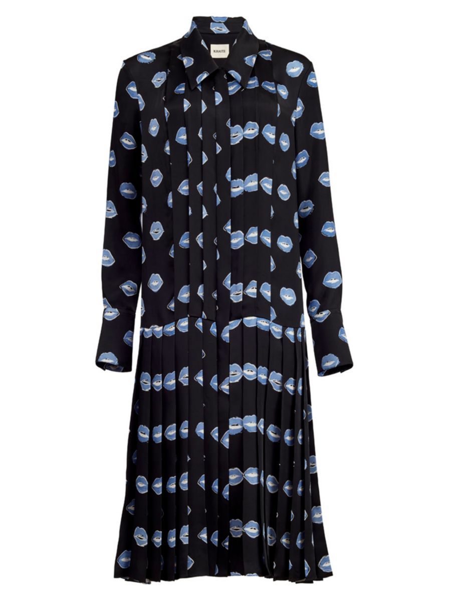Helli Lip-Print Pleated Satin Midi-Dress | Saks Fifth Avenue