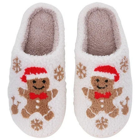SUNHUFA Christmas Gingerbread Man Slippers Comfortable for Indoor Bedroom (38-39) | Walmart (US)