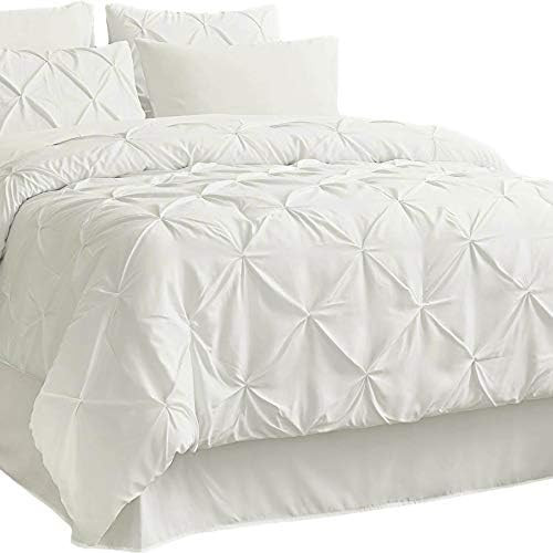 Bedsure Ivory Full Size Comforter Sets - 8 Pieces Pintuck Bed Set Full Size, Ivory... | Amazon (US)