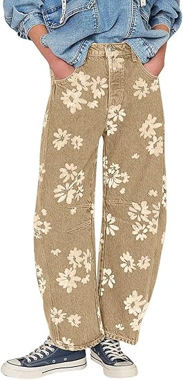loveimgs Women Y2k Distressed Barrel Jeans Baggy Wide Leg Jeans Floral Printed Boyfriend Patchwor... | Amazon (US)