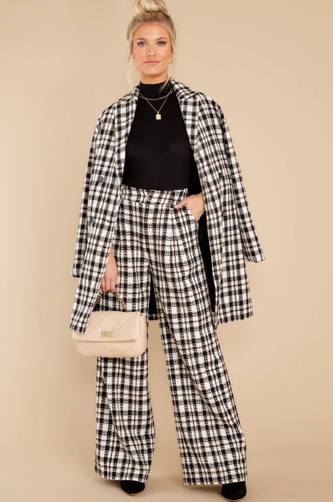 Classically Chic Black And White Plaid Coat | Red Dress 
