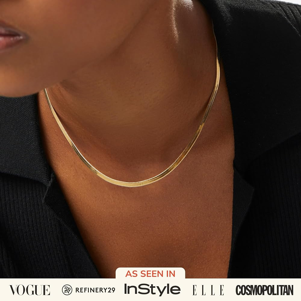 Ana Luisa Ina Herringbone Chain Necklace - 14K Gold Plated & Silver Rhodium Plated Necklace - Eas... | Amazon (US)