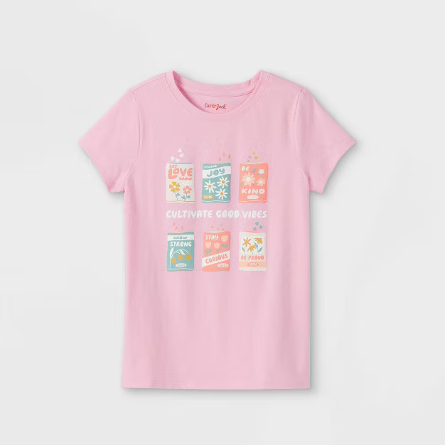 Girls' 'Positive Seeds' Short Sleeve Graphic T-Shirt - Cat & Jack™ Medium Pink | Target