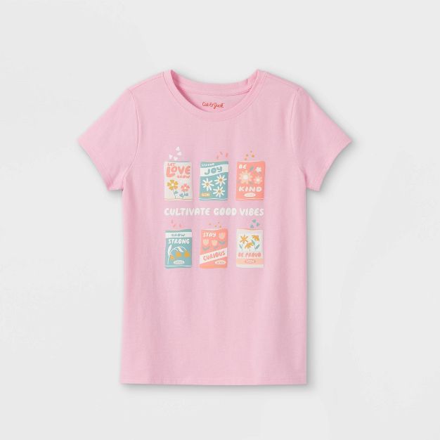 Girls' 'Positive Seeds' Short Sleeve Graphic T-Shirt - Cat & Jack™ Medium Pink | Target