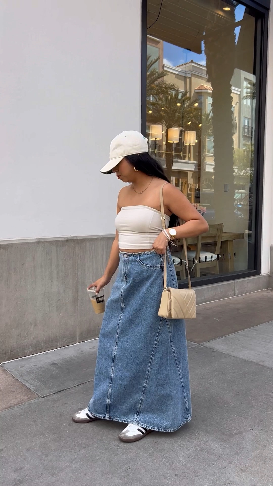 Tube tops & denim maxi skirts
