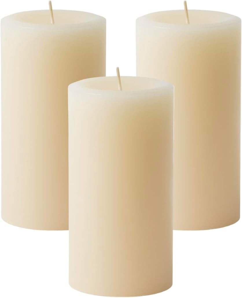Mister Candle Dripless Vanilla Scented Ivory Pillar Candles Set of 3, Hand Made Vanilla Pillar Ca... | Amazon (US)